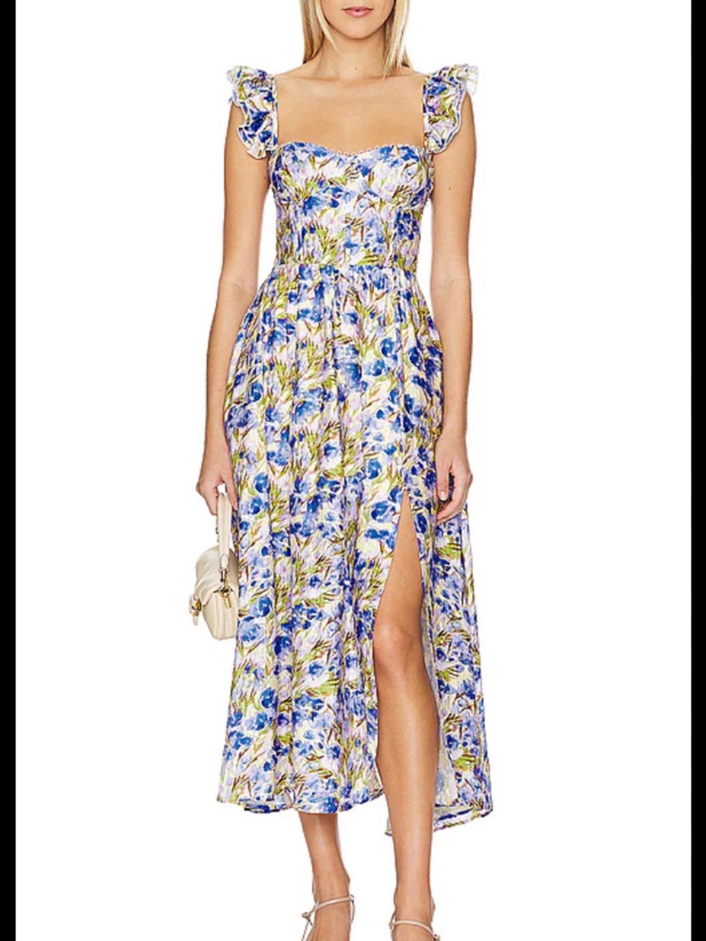 Astr Blue Floral Midi Dress with Ruffle Straps